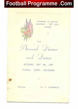 Dinner Dance Menu at Kettering Hotel Amateur Football 1937