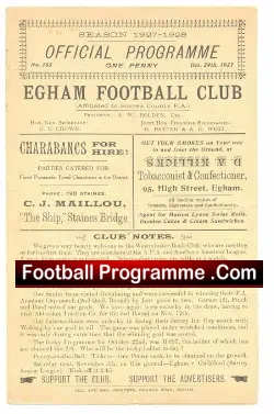 Egham v Westminster Bank 1927 – Old 1920s Football Programme