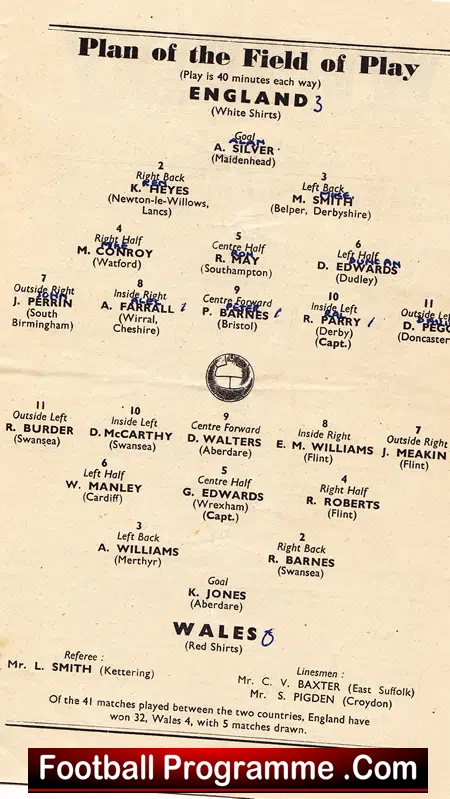 England v Wales 1951 – Wembley Duncan Edwards Schoolboy