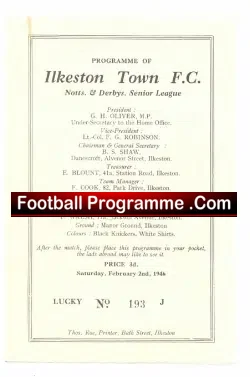 Ilkeston Town v Brinsley 1946