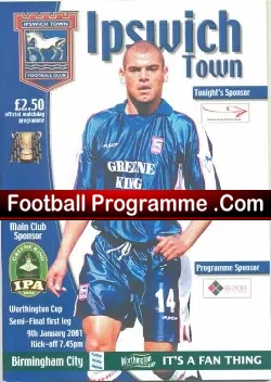 Ipswich Town v Birmingham City 2001 - League Cup  Semi Final - football programme