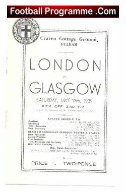 London v Glasgow 1939 – School Boys – at Craven Cottage Fulham