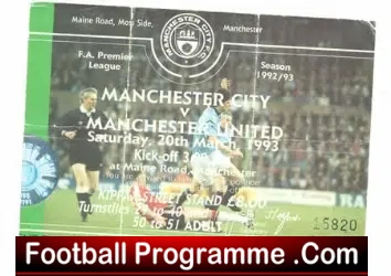 Manchester City v Manchester United 1993 – Ticket Stub Champions
