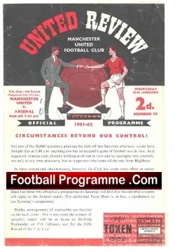 Manchester United v Arsenal 1962 - FA Cup Abandoned Replay - football programme