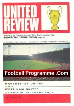 Manchester United v West Ham United 1968 - football programme