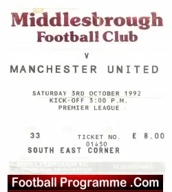 Middlesbrough v Manchester United 1992 – Ticket