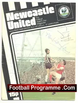 Newcastle United v West Ham United 1977 Signed Taylor + Lampard