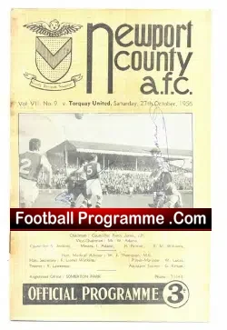 Newport County v Torquay United 1956 – Signed Harris + Terry