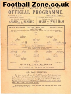 Arsenal v QPR 1941 - Early 1940s Football Programme