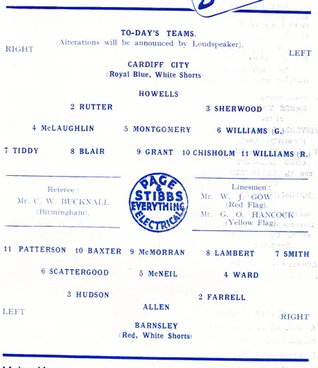 Cardiff City v Barnsley 1952