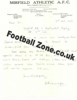 Mirfield Athletic Football Club Letter 1953