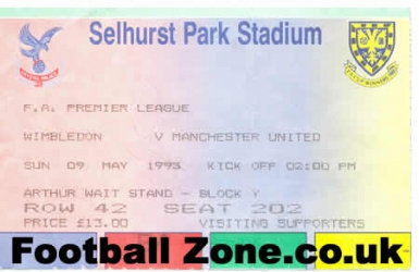 Wimbledon v Manchester United 1992 - Ticket Stub