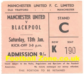 Manchester United v Blackpool 1962 - Ticket