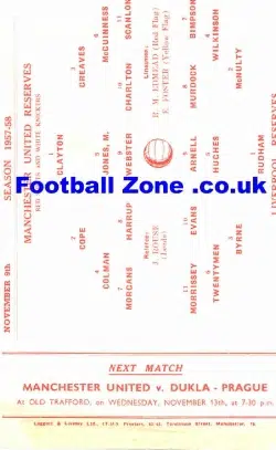 Manchester United v Liverpool 1957 - Reserves Game