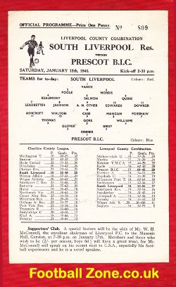 South Liverpool v Prescot BIC 1946 – 1940s Football Programme
