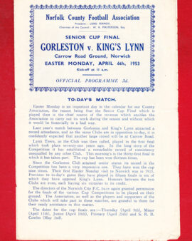 Gorleston v Kings Lynn 1953 – Senior Cup Final Programme