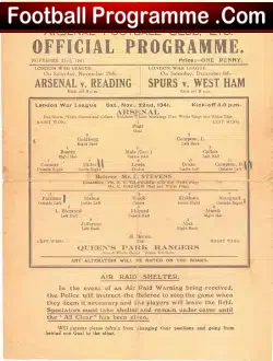 Arsenal v QPR 1941 – Early 1940s Football Programme