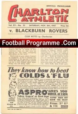 Charlton Athletic v Blackburn Rovers 1947