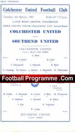 Colchester United v Southend United 1963 – Youth Cup