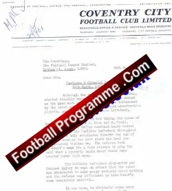 Coventry City Football Letter 1966 Dodgy Referee