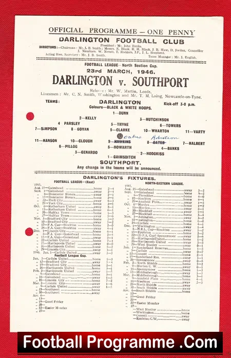 Darlington v Southport 1946 – 1940s Senior Cup