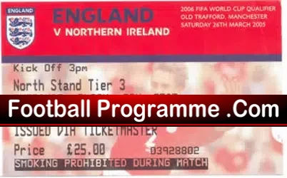 England v Northern Ireland 2005 – Football Ticket Stub
