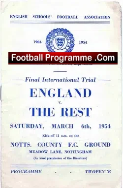 England v Rest Of The World 1954 – Schools Boys at Notts County