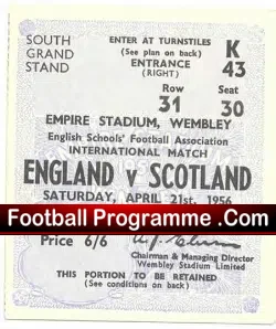 England v Scotland 1956 – Schools Ticket Stub