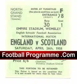 England v Scotland 1958 – Schoolboys Football Ticket Stub