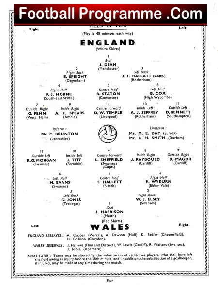 England v Wales 1954 – at Maine Road Manchester City