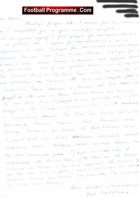 Eric Westwood Letter Manchester United 1935 1937 Manchester City