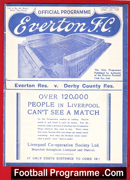 Everton v Derby County 1938 – Reserves Match 1930s
