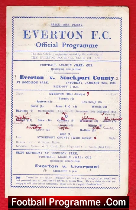 Everton v Stockport County 1945 – War Cup Match