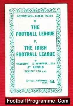 Football League v Ireland Football League 1958 – at Anfield