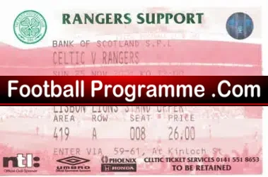 Glasgow Celtic v Glasgow Rangers 2001 – Football Ticket