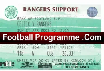 Glasgow Celtic v Glasgow Rangers 2002 – Football Ticket