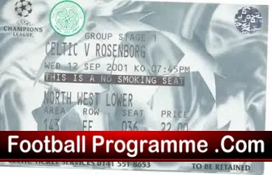 Glasgow Celtic v Rosenborg 2001 – Football Ticket
