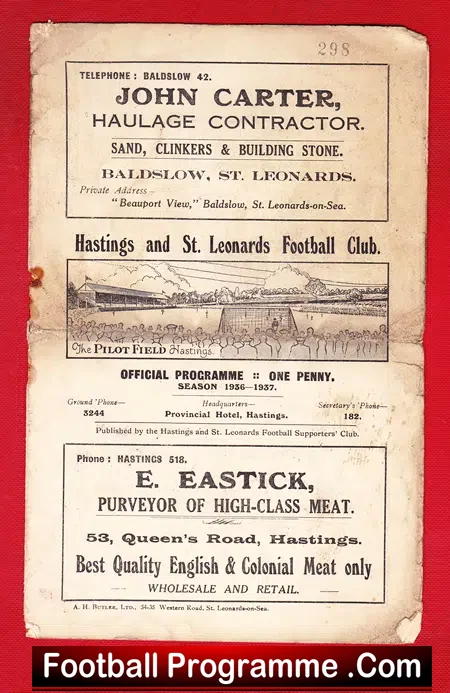 Hastings St Leonards v Powis Rovers 1936 – Rare 1930s Programme