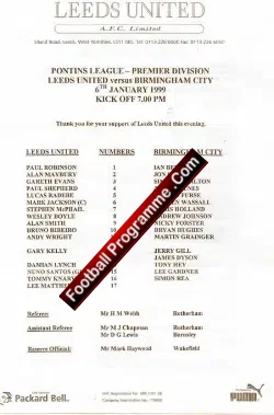 Leeds United v Birmingham City 1999 – Reserves Match