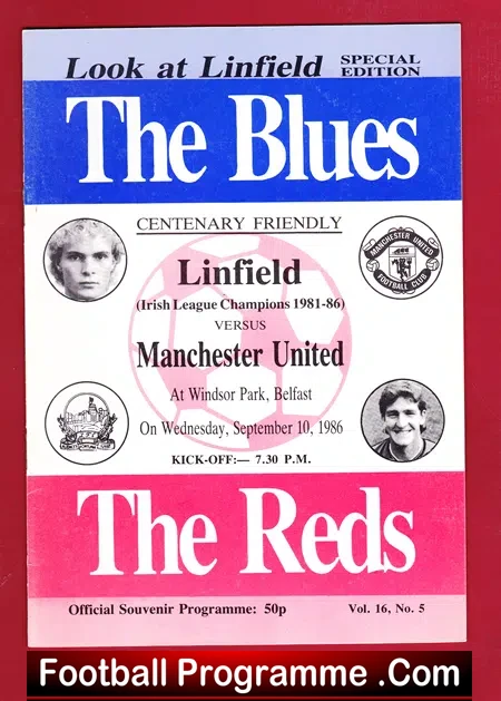 Linfield v Manchester United 1986 – Windsor Park Belfast Ireland