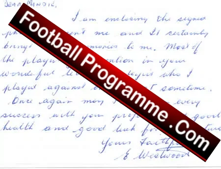 Manchester City Eric Westwood Letter + Photo 1950’s