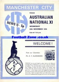 Manchester City v Australian XI 1970