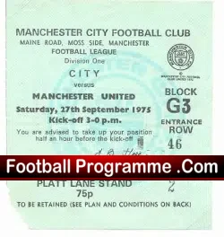 Manchester City v Manchester United 1975 – Ticket Stub