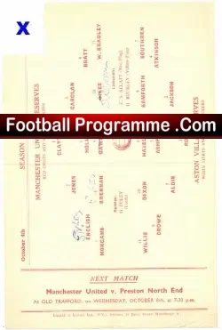 Manchester United v Aston Villa 1958 – Reserves Match