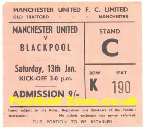 Manchester United v Blackpool 1962 – Ticket