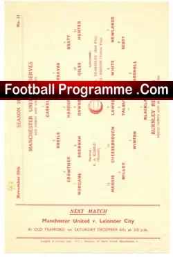 Manchester United v Burnley 1958 – Reserves Match
