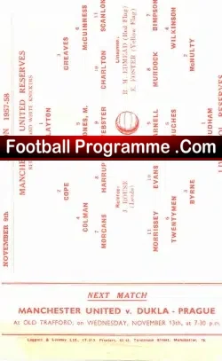 Manchester United v Liverpool 1957 - Reserves Game - football programme
