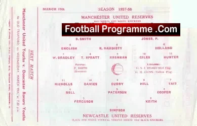 Manchester United v Newcastle United 1958 – Reserves Match