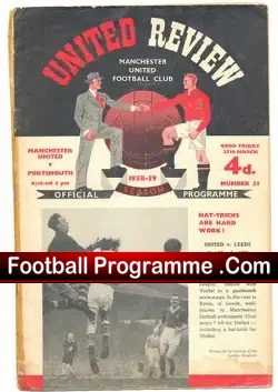 Manchester United v Portsmouth 1959 - Plus Autographed Pompey - football programme