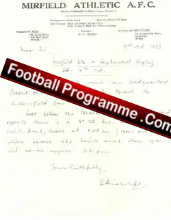Mirfield Athletic Football Club Letter 1953
